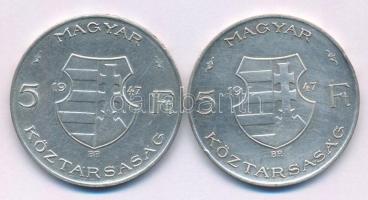 1947. 5Ft Ag "Kossuth" (2x) T:F  Adamo F8.1
