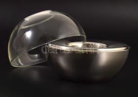 Fém és üveg design mécsestartó, m: 11 cm