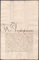 1823 Pest, József nádor (1776-1847) nevében kiállított irat pótharasztpusztai birtok eladásáról, 5 és fél beírt oldal, latin és magyar nyelven, papírfelzetes viaszpecséttel, az utolsó oldalon 1851-es feljegyzéssel