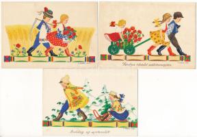 3 db RÉGI magyar üdvözlő motívum képeslap: újév, születésnap (H. Morvay Klári) / 3 pre-1945 Hungaria...