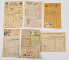 ca 1946 Számlák felülnyomott illetékbélyegekkel összeállítás