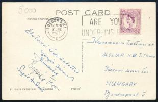 Komócsin Zoltán MSZMP KB Titkárnak szóló képeslap, Gáspár Ferenc politikus, Sugár András újságíró aláírásaival