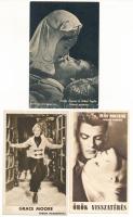 3 db RÉGI filmes, színészes mozis reklámlap: Örök visszatérés, Jean Marais, Grace Moore, Szeress örökké, Hedy Lamarr, Robert Taylor, Trópusi mámor, Royal Apolló, Forum és Hollywood mozik reklámjával / 3 pre-1945 film and cinema advertisement postcards