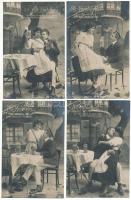 7 db RÉGI antik fotólap sorozat, söröző fiatalok, Alt-Heidelberg / 7 pre-1945 photo postcards: beer drinking