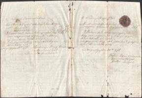 1872 Lébényi Szabó Céh okmánya, 15 kr. okmánybélyeggel, viaszpecséttel