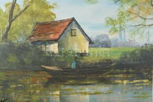 Pituk jelzéssel: Halász a csónakban. Olaj, farost. Sérült. 50×35 cm