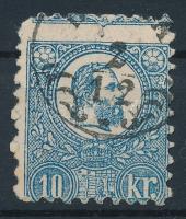 1871 Kőnyomat 10kr látványosan képbe fogazott bélyeg rövid sarokfoggal, egyébként jó minőség (30.000)