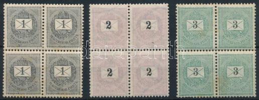 1898 3 klf négyestömb, lemezösszefüggés (rozsda / stain) (min 20.000)