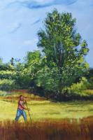 Nagy I jelzéssel: Kaszáló. Olaj, farost. 50×37 cm