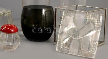 Doboznyi üveg tétel, mécsestartó, gyógyszeres üveg, sószóró, cukorkínáló