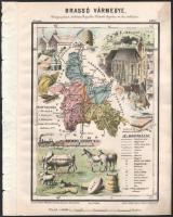 Brassó vármegye (Földvár - Rozsnyó) kőnyomatú térképe Megjelent, Hátsek Ignácz: Magyarország megyei térképei c. atlasz lapjaként. Rajzolta Hátsek Ignácz. kiadta: Lampel Róbert (Wodianer F. És Fiai) nyomtatta: Kunossy Vilmos és Fia, Budapest. Az atlasz lapjai a hazai térképtörténet talán legszebb térképei. A gyönyörűen színezett darabokon az adott vármegyére jellemző épületek, mezőgazdasági termények, állatok, ipari termékek, közlekedési eszközök, természeti látnivalók láthatóak.