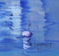 Somos jelzéssel: Mediterrán vízparti város. Olaj, farost. Bal alsó sarkában kissé sérült. 40×35 cm