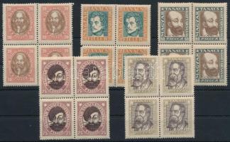 1919 Magyar Tanácsköztársasági arcképek sor négyestömbökben, álló vízjellel (120.000) 45f 1 bélyeg sarokhibás