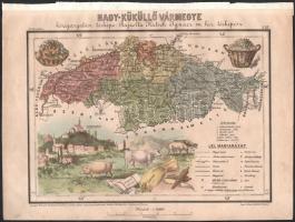 Nagy-küküllő vármegye (Fogaras - Medgyes - Segesvár) nagy méretű (36 x 26 cm. ) kőnyomatú térképe . Megjelent, Hátsek Ignácz: Magyarország megyei térképei c. atlasz lapjaként. Rajzolta Hátsek Ignácz. kiadta: Lampel Róbert (Wodianer F. És Fiai) nyomtatta: Kunossy Vilmos és Fia, Budapest. Az atlasz lapjai a hazai térképtörténet talán legszebb térképei. A gyönyörűen színezett darabokon az adott vármegyére jellemző épületek, mezőgazdasági termények, állatok, ipari termékek, közlekedési eszközök, természeti látnivalók láthatóak.