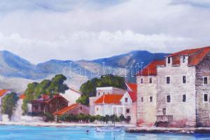 Somos jelzéssel: Mediterrán vízpart. Olaj, farost. 40×33,5 cm