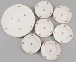 Herendi virágmintás süteményes készlet, jelzett, 2. oszt., hibátlan, d: 15,5 - 27,5 cm