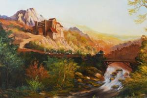 Olvashatatlan jelzéssel: Romantikus táj. Olaj, farost. 50×36 cm