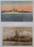 55 db főleg régi hadihajó képeslap egy hiányos albumban / 55 mainly pre-1945 battleship postcards in a damaged album