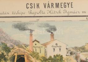 Csik vármegye nagy méretű (37 x 53 cm. ) kőnyomatú térképe (Tusnád - Csikszereda - Gyergyószentmikló...