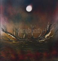 Jelzés nélkül: Szürreális táj. Olaj, farost. Dekoratív fakeretben. 50×47 cm