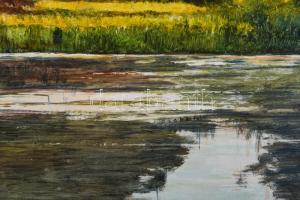 Egri Tibor ( - ): Vízpart. Olaj, farost, jelezve balra lent. Dekoratív fakeretben, 40×50 cm