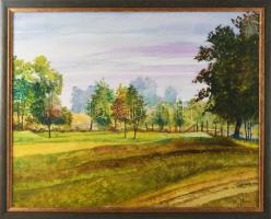 Egri Tibor ( - ): Táj. Olaj, farost, jelezve jobbra lent. Dekoratív fakeretben, 40×50 cm