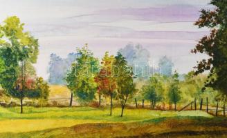 Egri Tibor ( - ): Táj. Olaj, farost, jelezve jobbra lent. Dekoratív fakeretben, 40×50 cm