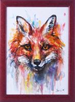 Biró Konrád (1967-): Róka arckép. Akvarell, papír, jelezve jobbra lent. Üvegezett fakeretben, 30×20 cm