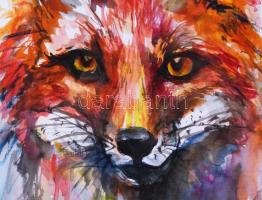 Biró Konrád (1967-): Róka arckép. Akvarell, papír, jelezve jobbra lent. Üvegezett fakeretben, 30×20 ...