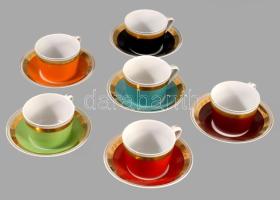 Hollóházi retro mokkás készlet hat csésze és alj. Matricás, jelzett, hibátlan