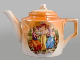 Zsolnay mitológiai jelenettel díszített, irizáló porcelán teáskészlet, 6 személyes, kanna, kiöntő, c...