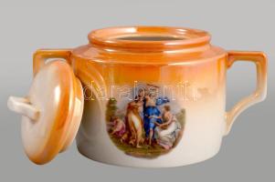 Zsolnay mitológiai jelenettel díszített, irizáló porcelán teáskészlet, 6 személyes, kanna, kiöntő, c...