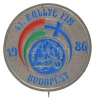 1986. "41. RALLYE FIM BUDAPEST - Touring Finlandia" egyoldalas, részben festett fém motorsport jelvény (45mm) T:VF