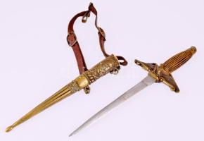 Horthy repülőstiszti dísztőr replika, fém hüvellyel, bőr csatlékkal, h: 33,5 cm