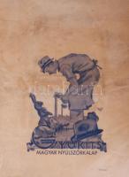 1938 Gyukits magyar nyúlszőrkalap nagyméretű papírzsacskó, Kovács Imre grafikája, 58×43 cm