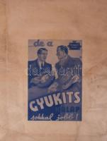 1938 Gyukits magyar nyúlszőrkalap nagyméretű papírzsacskó, Kovács Imre grafikája, 58×43 cm