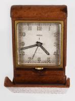 Angelus 8 napos járatú mechanikus utazóóra. Frissen szervizelt, bőr tokkal. 7x10 cm