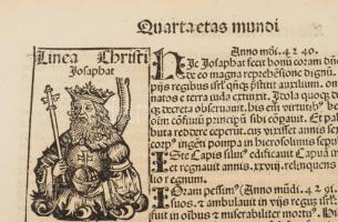 1493 Ősnyomtatvány - a híres Schedel krónika lapja, rajta középkori uralkodók és egyházi méltóságok ...