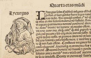 1493 Ősnyomtatvány - a híres Schedel krónika lapja, rajta középkori uralkodók és egyházi méltóságok ...