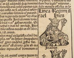 1493 Ősnyomtatvány - a híres Schedel krónika lapja, rajta középkori uralkodók és egyházi méltóságok ...