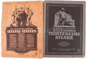cca 1930 Két iskolai atlasz, Kogutowitz és Barthos történelmi atlaszok, egyikben firkákkal
