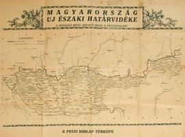 1938 Magyarország új északi határvidéke, I. nyugati rész, keleti rész a hátoldalon, a Pesti Hírlap t...