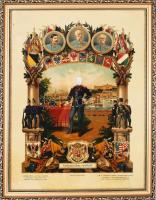 ca 1900 Obsit. Szolgálati időm emlékéül. Litografált oklevél, 30x45 cm Üvegezett keretben Szép állapotban