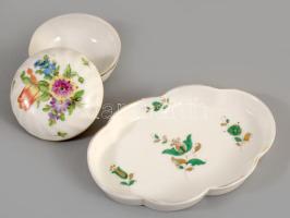 Herendi ékszeres tálka és ékszeres edény. Jelzett, kopással, 13,5x9 cm