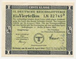 Német Harmadik Birodalom 1944. "11. Deutsche Reichslotterie (11. Német Birodalmi Sorsjáték)" 1. osztály 1/4 sorsjegye, vízjeles papíron, sorszámozással T:F szép papír German Third Reich 1944. "11. Deutsche Reichslotterie (11. German Reich Lottery)" 1st class 1/4 lottery ticket on watermarked paper, with serial number C:F fine paper