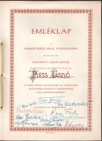 1960 "Emléklap a Nemzetközi Erkel Énekverseny és az 1960. évi Budapesti Zenei Hetek" rendezősége által Pless László (1905-1974) Kossuth-díjas karmester, zenepedagógus részére a rendezvényben való közreműködésért. Rajta szervezők, zsűritagok aláírásaival:   Tito Schipa (1888-1965) olasz operaénekes, Marie Budikova[-Jeremiasov] (1904-?) cseh operaénekesnő, Ewa Bandrowska-Turska (1894-1979) lengyel operaénekesnő, Herbert Winkler, Lore Fischer (1911-1991) német operaénekesnő, Octav Enigarescu (1924-1993) román operaénekes, Alexej Petrovics Ivanov, Forrai Miklós (1913-1998) Liszt Ferenc-díjas énektanár, karmester, Lendvai Andor (1901-1964) operaénekes, Székely Mihály (1901-1963) operaénekes, és 1 azonosítatlan aláírással.