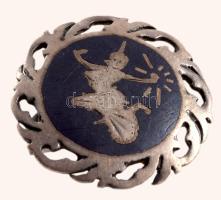 cca 1920/30, Sziám, niellós ezüst (Ag) bross, gyűrű m:49, fél fülbevaló, jelzett, 15,1g