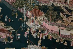 cca 1950 Kínai abrosz / faliszőnyeg, nyomtatott mintával, cca 170x140 cm