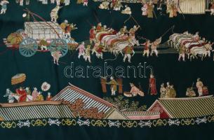 cca 1950 Kínai abrosz / faliszőnyeg, nyomtatott mintával, cca 170x140 cm