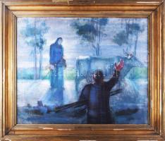 Ruzicskay György (1896-1993): Jelenet. Pasztell, papír, jelezve jobbra lent. Dekoratív, üvegezett, kissé sérült fakeretben, 56×69 cm